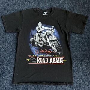 Willie Nelson Shirt Mens Small Black On The Road Again Motorcycle Tee T-Shirt